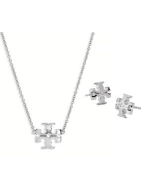 ***Tory Burch Silver Kira Necklace and Earring Set